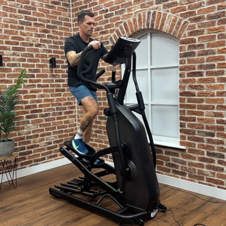 Writer Leon testing the Schwinn 590 Elliptical trainer.