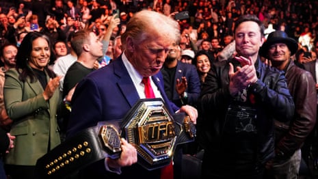Donald Trump attends UFC match with key allies Musk, Rogan, and RFK Jr – video