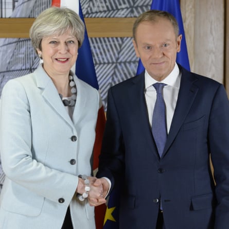 Theresa May and Donald Tusk in Brussels on Friday.