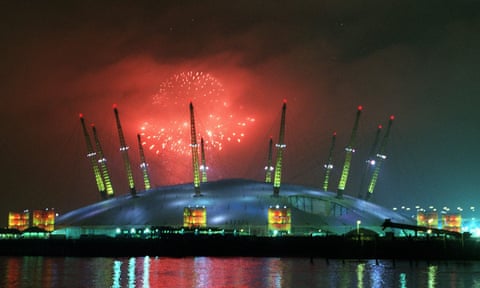 Fireworks at midnight as the Millennium Dome is launched, London, 1 January 2000.