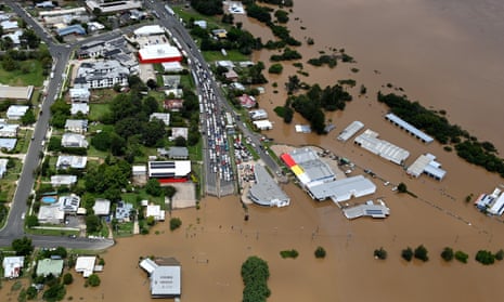 An aerial view of flood waters inundating the town of Gympie in Queensland