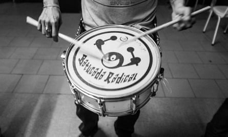 A drummer takes part in a rehearsal for Batucada Radical at Stop.