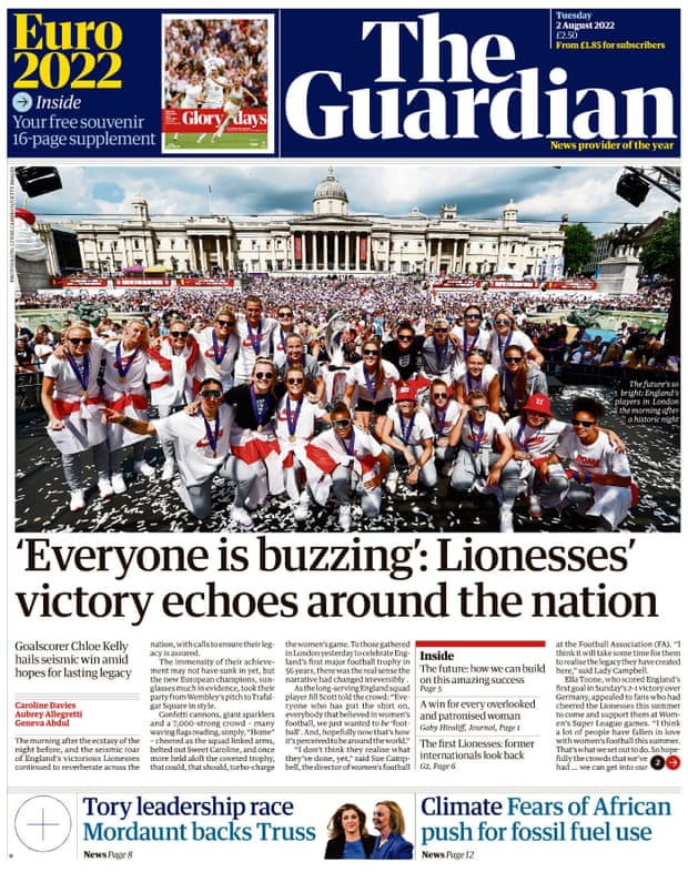 Guardian front page, 2 August 2022