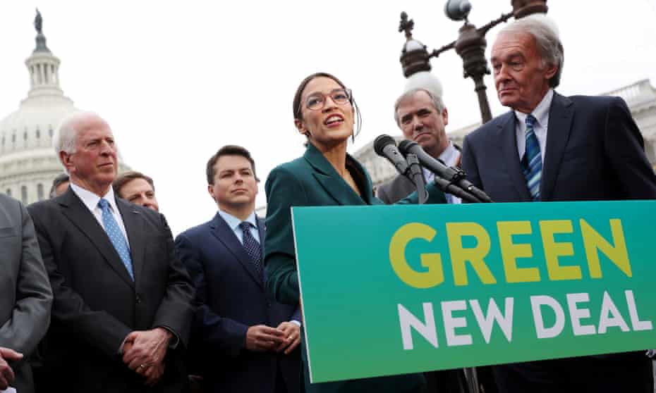 US congresswoman Alexandra Ocasio-Cortez campaigning for a Green New Deal