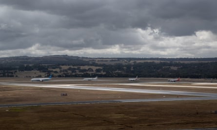 Planes waiting to take off at Melbourne airport.