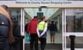 A security worker wearing a stab vest at County Square shopping centre in Ashford, Kent.