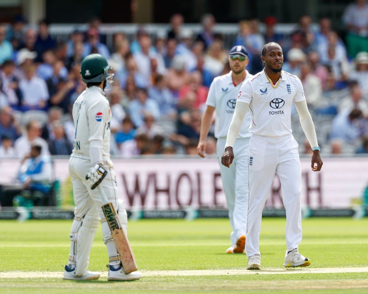 Azan Awais faces up to England bowler Jofra Archer