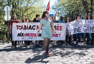Students from the University of Tolbiac protest in Paris against the reforms proposed by President Emmanuel Macron and the government of Edouard Philippe.