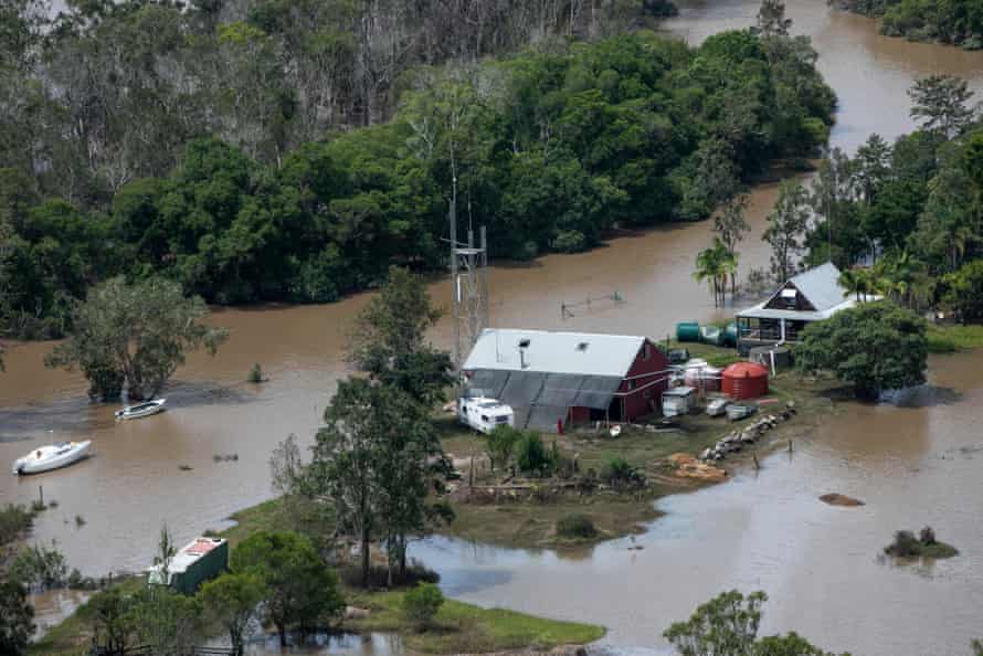 Aerial image of the damage caused by the NSW floods in the Lismore region