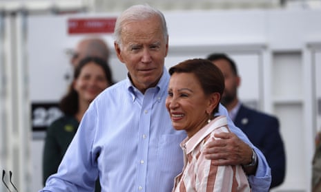 Joe Biden with New York congresswoman Nydia Velazquez after Hurricane Fiona smashed into Puerto Rico last month.