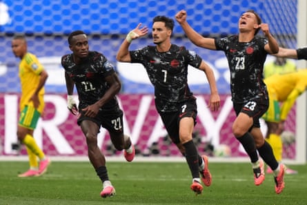 Stephen Eustaquio celebrates after scoring the winner v South Africa