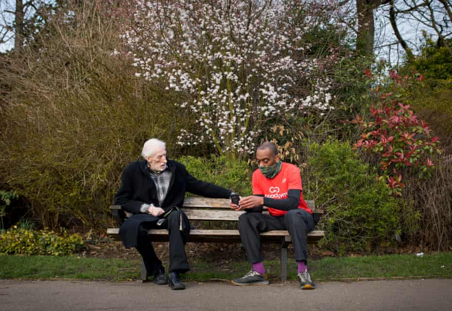 Gywn Jones, 70, is having a smart phone delivered in south London by Samuel Tucker.