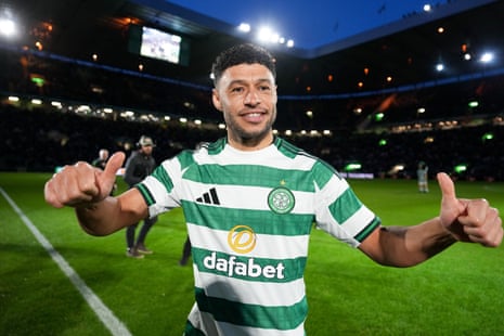 New signing Alex Oxlade-Chamberlain of Celtic is paraded in front of the fans ahead of kick off at Celtic Park for Celtic’s game against Dundee in the Scottish Cup.