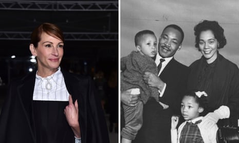 A side by side photo of Julia Roberts and family portrait of Martin Luther King Jr