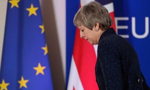 Theresa May leaves after a press briefing at the end of an article 50 session at the European council in Brussels on 21 March