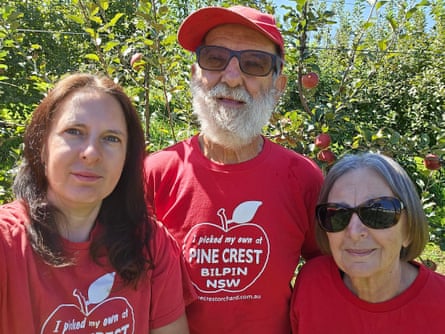 Image of Jo Gubbins (left), and her parents, John and Erica Galbraith, who together run Pine Crest Orchard.