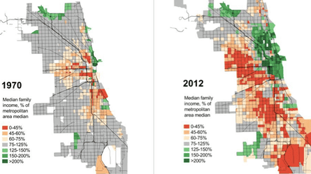 Chicago family incomes in 1970 and 2012; graphic by Daniel Hertz