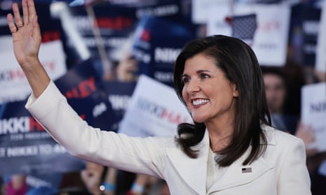 Former South Carolina governor and UN ambassador Nikki Haley waves to supporters at an event launching her candidacy for US president on Wednesday.