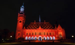 Peace Palace, The Hague, lit orange on 24 October