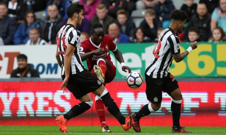 Sadio Mane in action with Mikel Merino and DeAndre Yedlin.