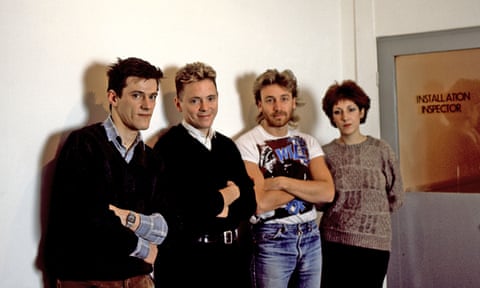 Stephen Morris, Bernard Sumner, Peter Hook and Gillian Gilbert of New Order circa 1982