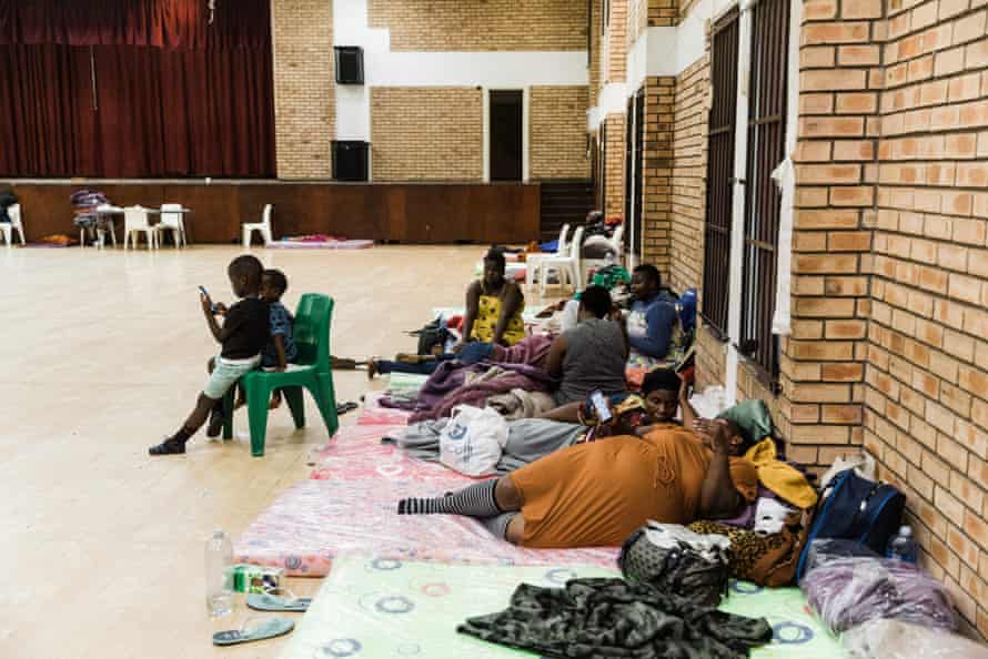 Displaced people from an informal settlement of Thuthukani, near Tongaat, take refuge at a community hall.