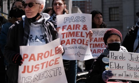 State lawmakers joined formerly incarcerated New Yorkers and activists during a rally in support of parole reforms in New York, 20 April 2022.