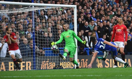 Gary Cahill fires Chelsea’s second goal past David de Gea during their 4-0 thumping of Manchester United last October. 