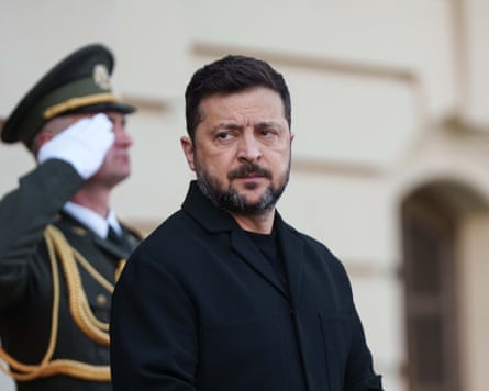 Ukraine’s President Volodymyr Zelenskyy waits for arrival of Honduras’ President Nasry Asfura in Kyiv, Ukraine,