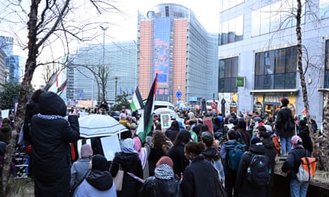 A pro-Palestinian demonstration outside the EU Commission building in Brussels on 19 February 2024.