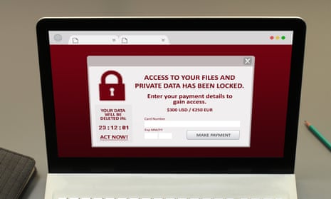 A ransomware pop up on computer screen.