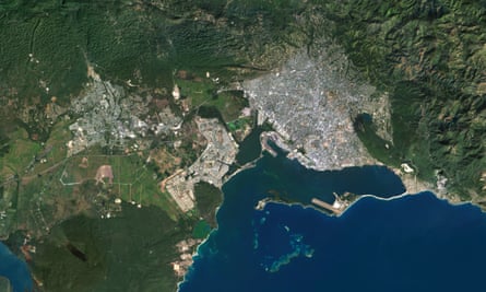 A satellite image of Kingston, Jamaica, taken in December 2013.