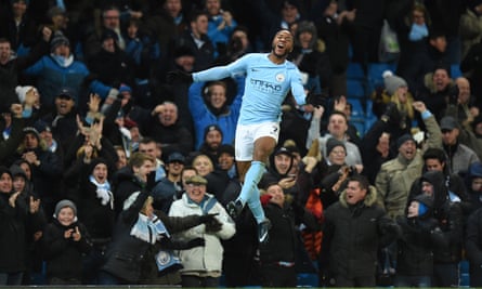 Raheem Sterling celebrates scoring Manchester City’s injury-time winner against Southampton