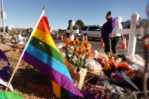 Colorado Springs, US People visit a makeshift memorial near the Club Q nightclub. On November 19, a 22-year-old gunman entered the LGBTQ nightclub and opened fire, killing five people before being tackled and disarmed by a club patron
