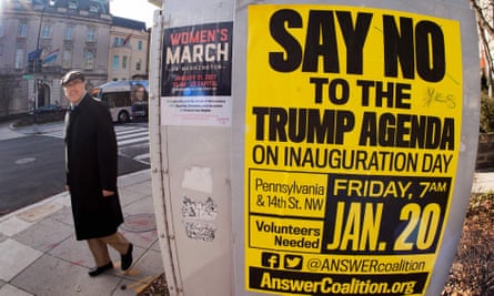 Street posters calling for protests are seen in downtown Washington.