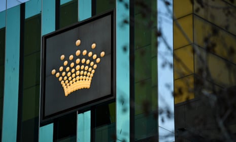 The golden dotted crown logo of Crown Casino in Melbourne