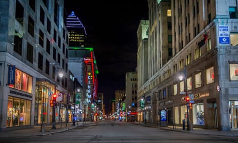 Rue Ste Catherine in Montreal is usually crowded with shoppers and traffic until late at night.