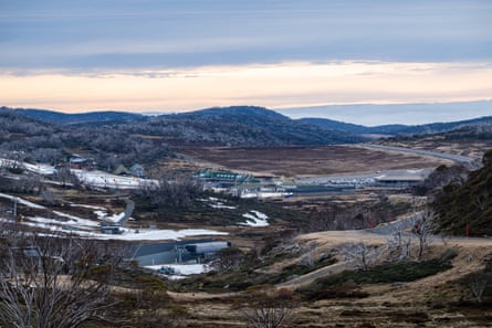 The car park and Perisher Centre at Perisher Blue Ski Resort, NSW.