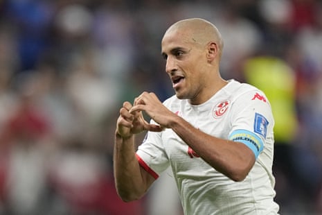 Tunisia's Wahbi Khazri celebrates scoring his side's only goal in the win against France.