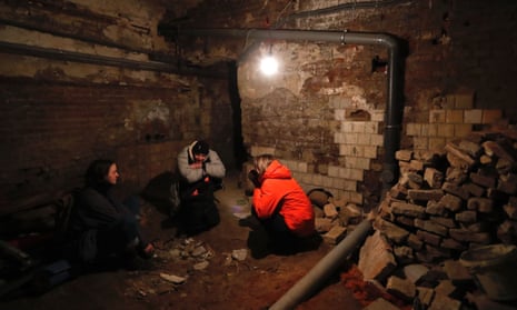 Ukrainians in an air-raid shelter in Lviv last year
