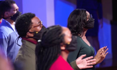 the Aeolians, from Alabama, performing in face masks as part of Live from London Christmas.