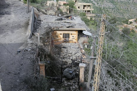 Rubble litters the area around a house which was hit overnight by an Israeli airstrike in the southern Lebanese village of Shebaa.