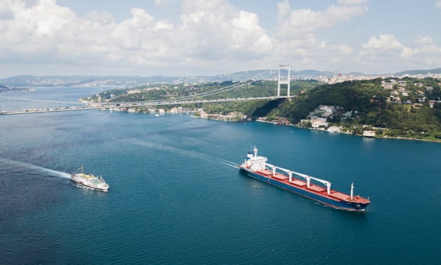 The Razon travels on the Bosphorus through Istanbul, Turkey, after leaving Odesa