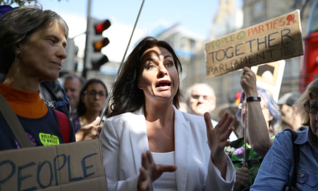 MP Heidi Allen speaks to Brexit protesters outside the Houses of Parliament, September 2019.