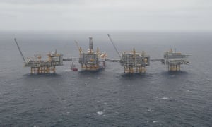 Equinor’s Johan Sverdrup oilfield platforms in the North Sea, Norway.