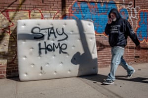Stay Home graffiti in Williamsburg Brooklyn, New York on Friday, March 27th.