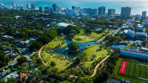 Aerial view of Bayshore Park in Miami, Florida.