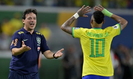 Fernando Diniz begins his mission to bring joy and beauty back to Brazil | Brazil 6 Fernando Diniz celebrates with Neymar as Brazil beat Bolivia 5-1.