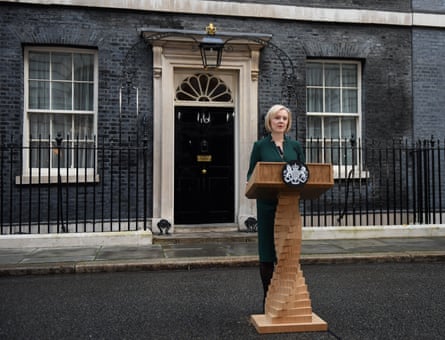 Liz Truss delivers her leaving speech outside 10 Downing Street