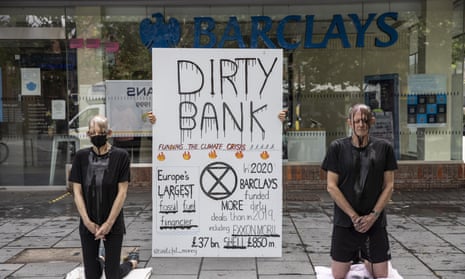 A protest outside a Barclays Bank branch in St Albans, England, in 2021